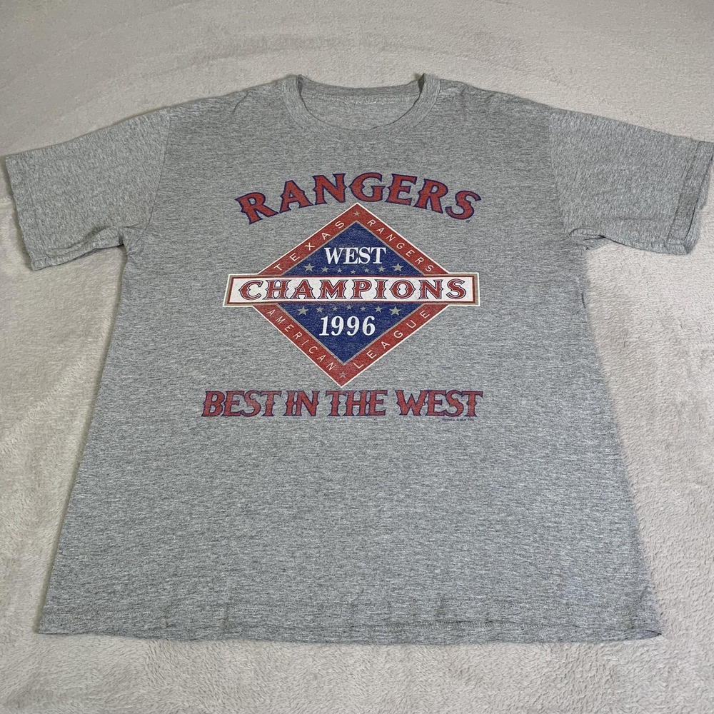 Vintage Texas Rangers Shirt Mens XL Gray MLB Baseball Nutmeg 1996 AL West Champs